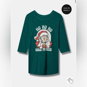 Santa Ho Ho Ho Hold My Beer Classic Fit Super Soft 3/4 Sleeve Raglan (2X)